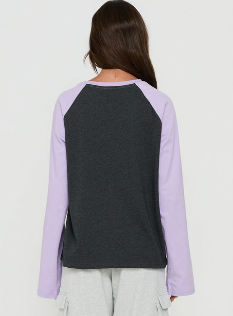 Settle Down Long Sleeve Raglan Top Lilac / Dark Grey