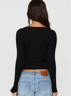 Baseline Rib Scoop Neck Long Sleeve Reversible Top Black