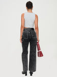 back view of model wearing Princess Polly Malachie High Rise Jeans Black Acid Wash Mid Rise 