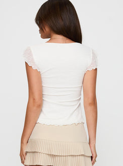 back view of model wearing Princess Polly Auroraah Frill Top White Short Sleeves Square Neck 