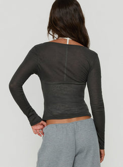 Kaiyah Sheer V Neck Long Sleeve Top Slate