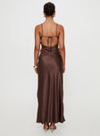 back view of model wearing Princess Polly Angels Only Maxi Dress Chocolate Plunger 