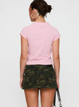 back view of model wearing Princess Polly Dodger Micro Skort Camouflage Low Rise Shorts 