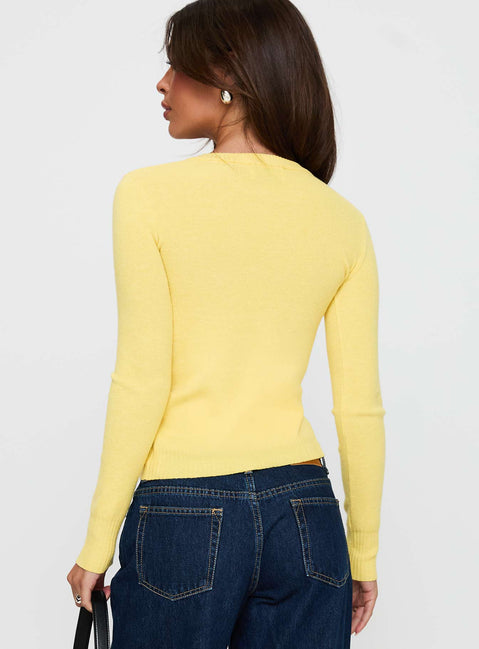 back view of model wearing Princess Polly Lauraine Cardigan Lemon Cropped 