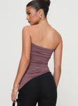 back view of model wearing Princess Polly Galan Strapless Top Purple Sleeveless straight 