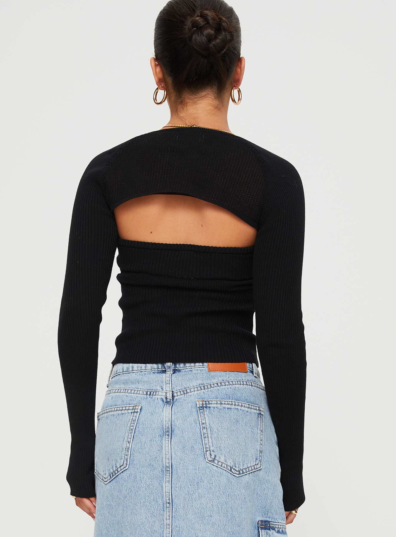 product Princess Polly Full Sleeves Square Neck  Siillato Knit Top Black