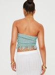 back view of model wearing Princess Polly Kovac Reversible Fringe Tube Top Blue Sleeveless Sweetheart 