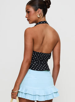back view of model wearing Princess Polly Pleasing Top Polka Dot Sleeveless Plunger 