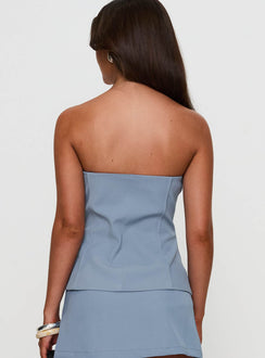 back view of model wearing Princess Polly Lavish Living Strapless Top Blue Sleeveless straight 