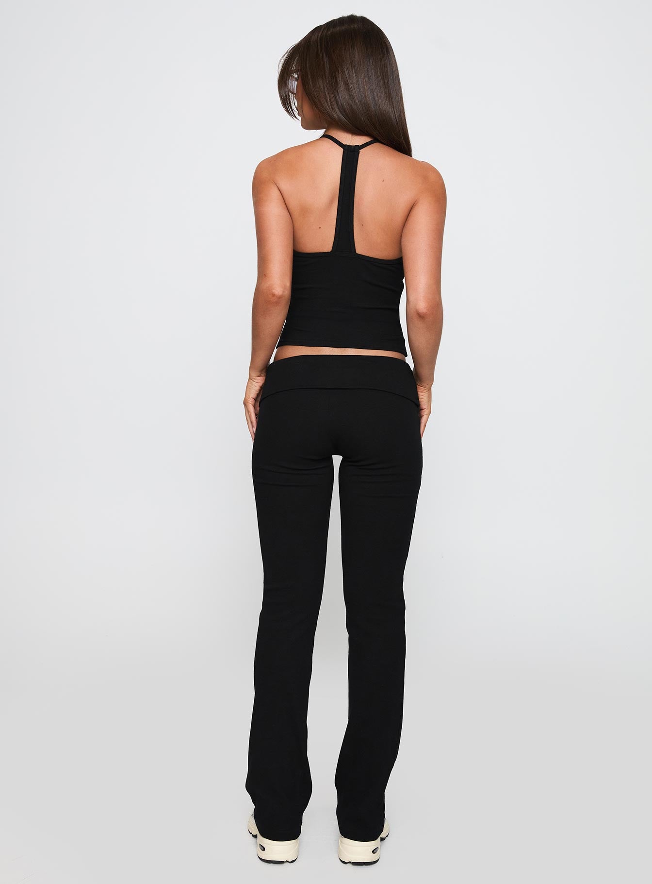 back view of model wearing Princess Polly Truth Be Told Straight Leg Pant Black Low Rise Pants 