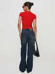 back view of model wearing Princess Polly Cybele Straight Leg Jean Dark Denim Mid Rise 