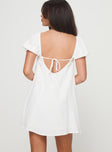 back view of model wearing Princess Polly Beyond Linen Blend Mini Dress White Square Neck 