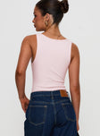 back view of model wearing Princess Polly Baseline Rib Bodysuit Pink Sleeveless 