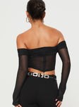 Off-the-shoulder top  Ruched bust & detailing throughout, sheer mesh long sleeves, crop style, invisible zip fastening at back  Good stretch, partially lined 