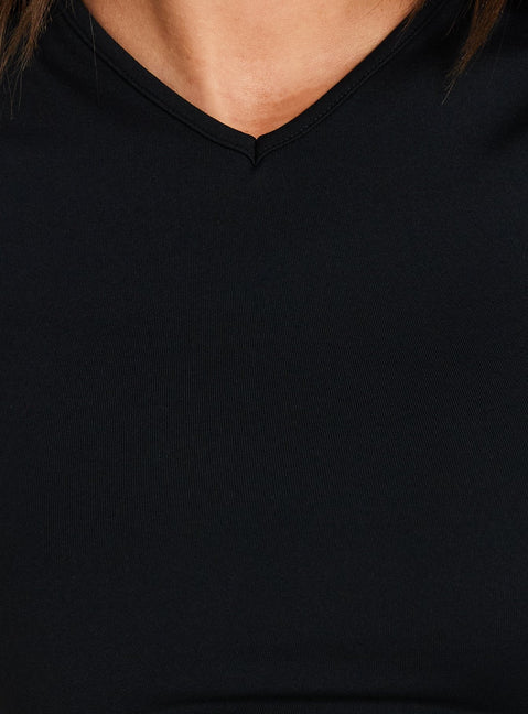 Daily Define High V-Ausschnitt Kurzarm-Top Schwarz