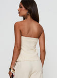 back view of model wearing Princess Polly Irresistible Strapless Top Cream Sleeveless straight 