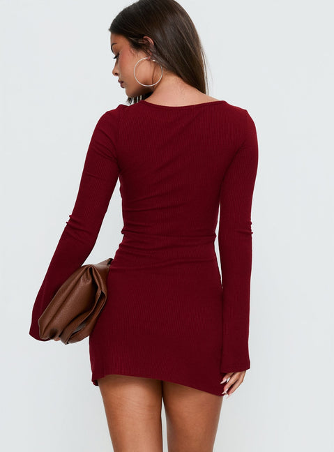 Bryanna Langarm-Minikleid Tiefes Merlot