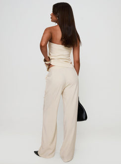 back view of model wearing Princess Polly Irresistible Wide Leg Pant Cream Petite High Waisted Pants 
