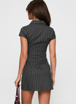 back view of model wearing Princess Polly Wynona Mini Dress White / Grey Pinstripe V-Neck 