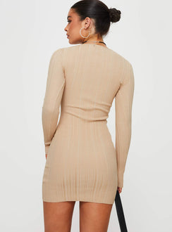 product Princess Polly Sweetheart Neckline  Tomita Long Sleeve Mini Dress Beige