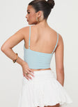 back view of model wearing Princess Polly Killian Top Blue Sleeveless Sweetheart 