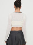 back view of model wearing Princess Polly Chacklie Two-piece Top Cream Full Sleeves Scoop Neck 