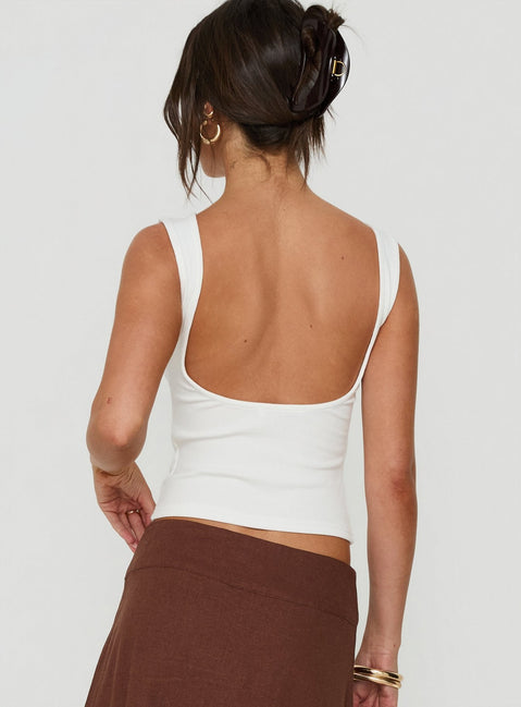 Baseline Rib Boat Neck Low Back Top White