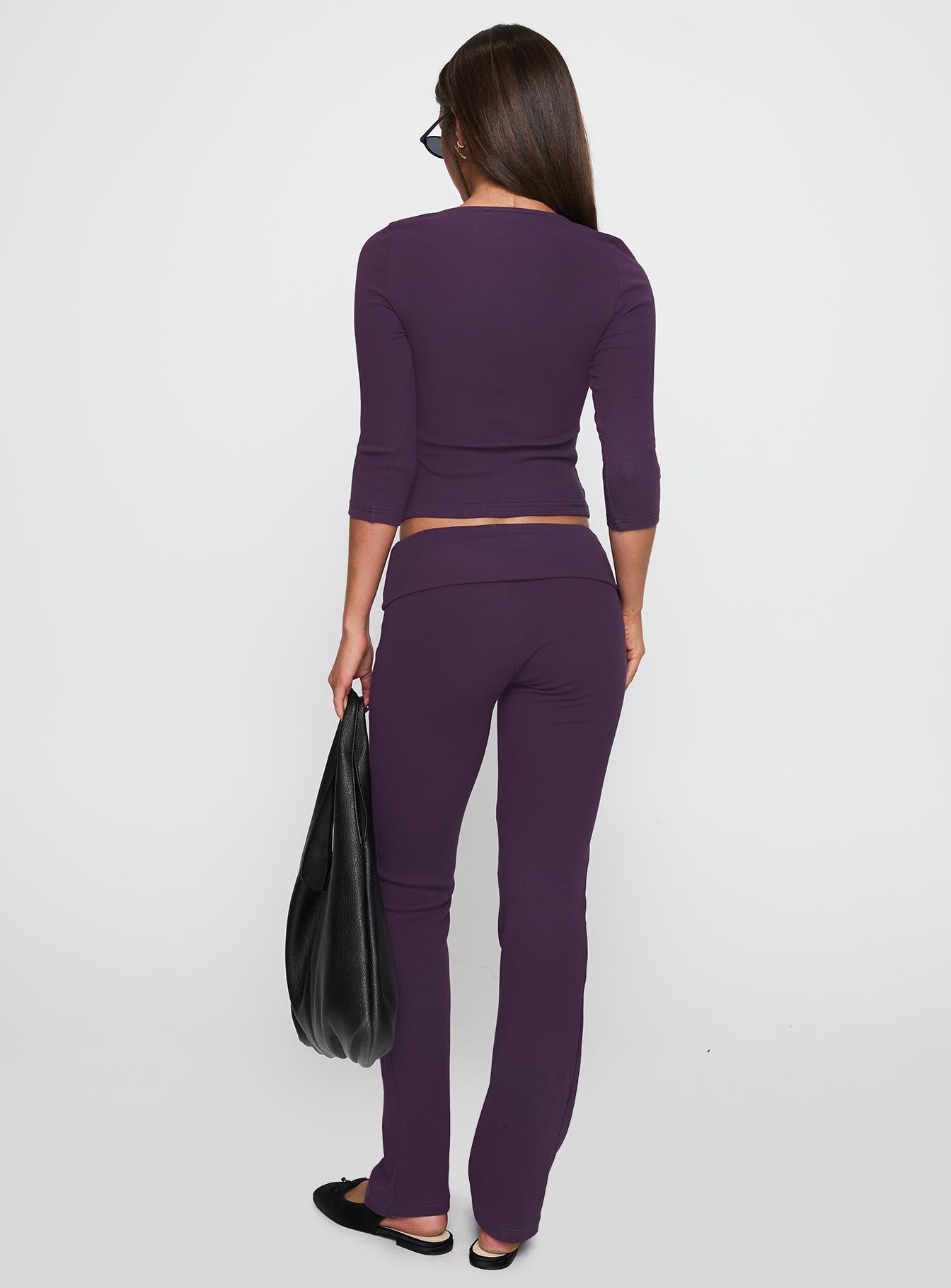 back view of model wearing Princess Polly Truth Be Told Straight Leg Pant Purple Low Rise Pants 