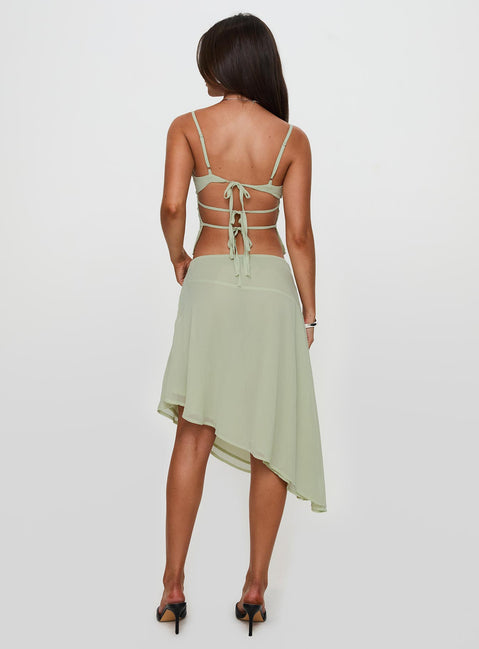 Pappilion Asymmetrical Midi Skirt Sage