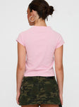 back view of model wearing Princess Polly I'm A Star Graphic Top Pink Short Sleeves Crew Neck 