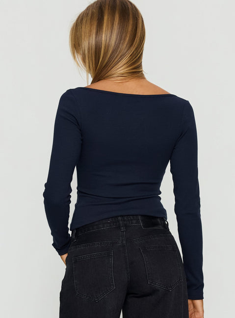Keslie Long Sleeve Henley Top Navy