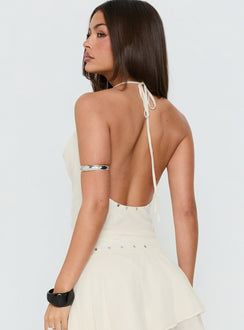 Gemmina Halter Sequin Top Cream