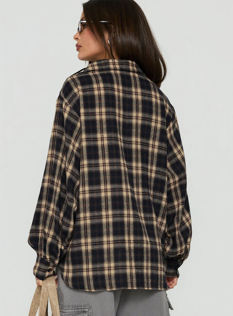 Video Games Long Sleeve Flannel Button Down Top Check Multi