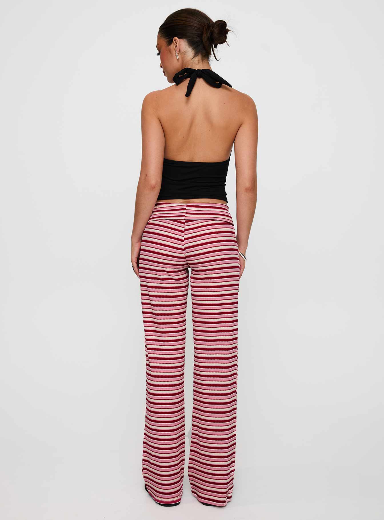 back view of model wearing Princess Polly Dreamgirl Folded Pant Pink Multi Mid Rise Pants 