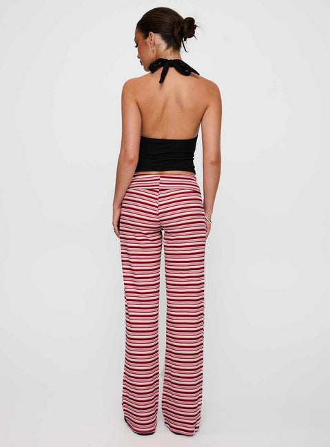 back view of model wearing Princess Polly Dreamgirl Folded Pant Pink Multi Mid Rise Pants 