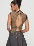 back view of model wearing Princess Polly Hagea Top Olive Sleeveless V-Neck 