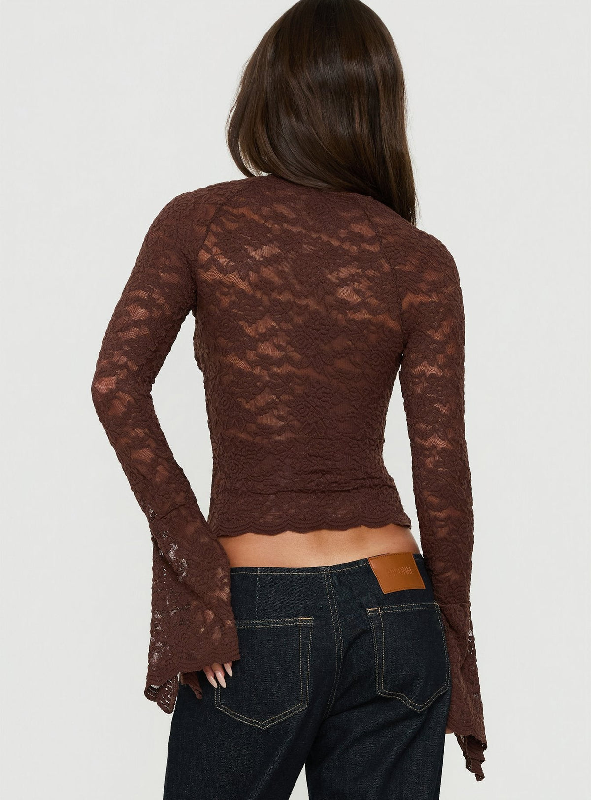 Karmel Lace Long Sleeve Top Brown