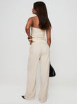 back view of model wearing Princess Polly Irresistible Wide Leg Pant Cream High Waisted Pants 