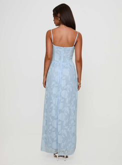 back view of model wearing Princess Polly Angeleina Maxi Dress Blue Floral Square Neck 