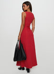 back view of model wearing Princess Polly Lewisa Maxi Dress Red Boat Neck 