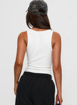 back view of model wearing Princess Polly Baseline Rib Bodysuit White Sleeveless 