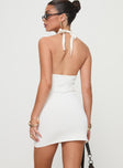 back view of model wearing Princess Polly Allia Mini Dress White V-Neck 