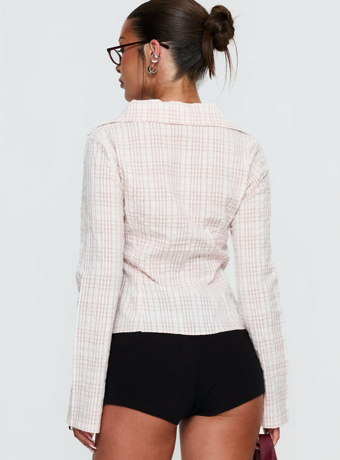Cottesloe Long Sleeve Blouse Top Pink Check