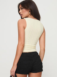back view of model wearing Princess Polly Dystran Top Cream Sleeveless Crew Neck 