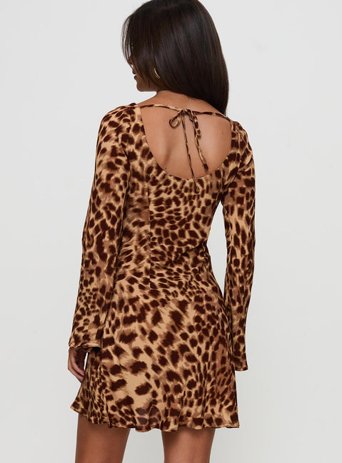 Halo Bias Long Sleeve Mini Dress Leopard
