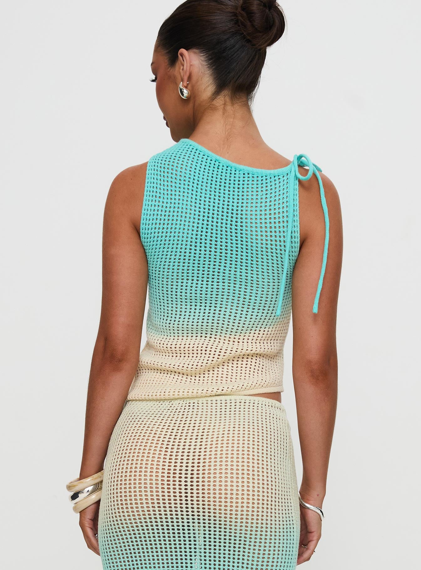 Auralia Asymmetric Knit Top Blue / Cream