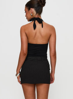 back view of model wearing Princess Polly Christel Pinstripe Skort Black Mini Skirts 