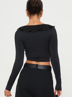 product Princess Polly Full Sleeves Asymmetric Neckline  Cattrall Long Sleeve Top Black