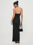 back view of model wearing Princess Polly Spicy Maxi Dress Black Plunger 