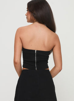 back view of model wearing Princess Polly Haliman Strapless Top Black Sleeveless straight 